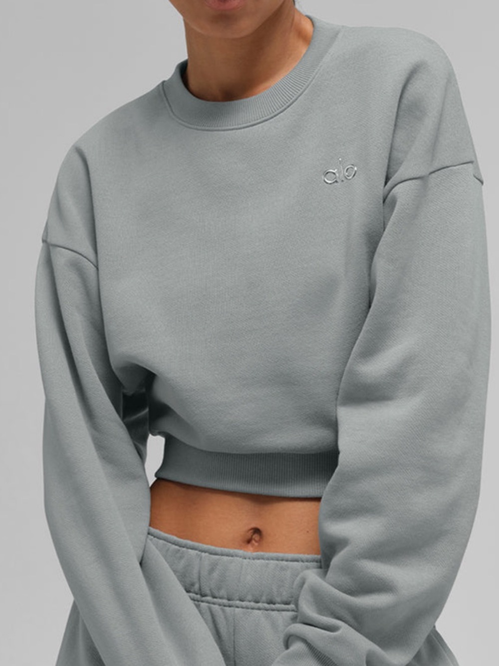 ALO Yoga Gray Cropped Crewneck Sweatshirt